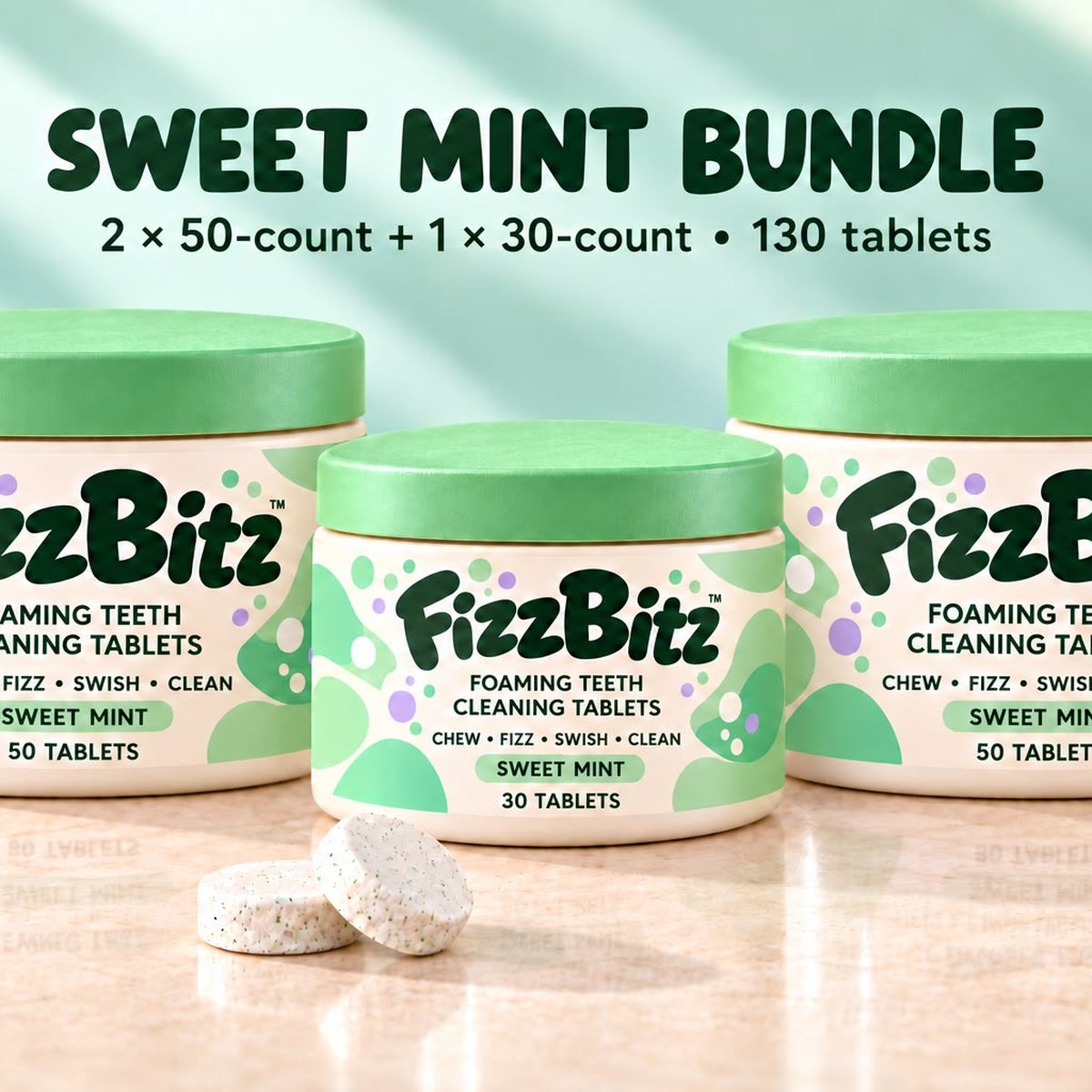 FizzBitz Bundle: two 50-count jars plus a free 30-count jar